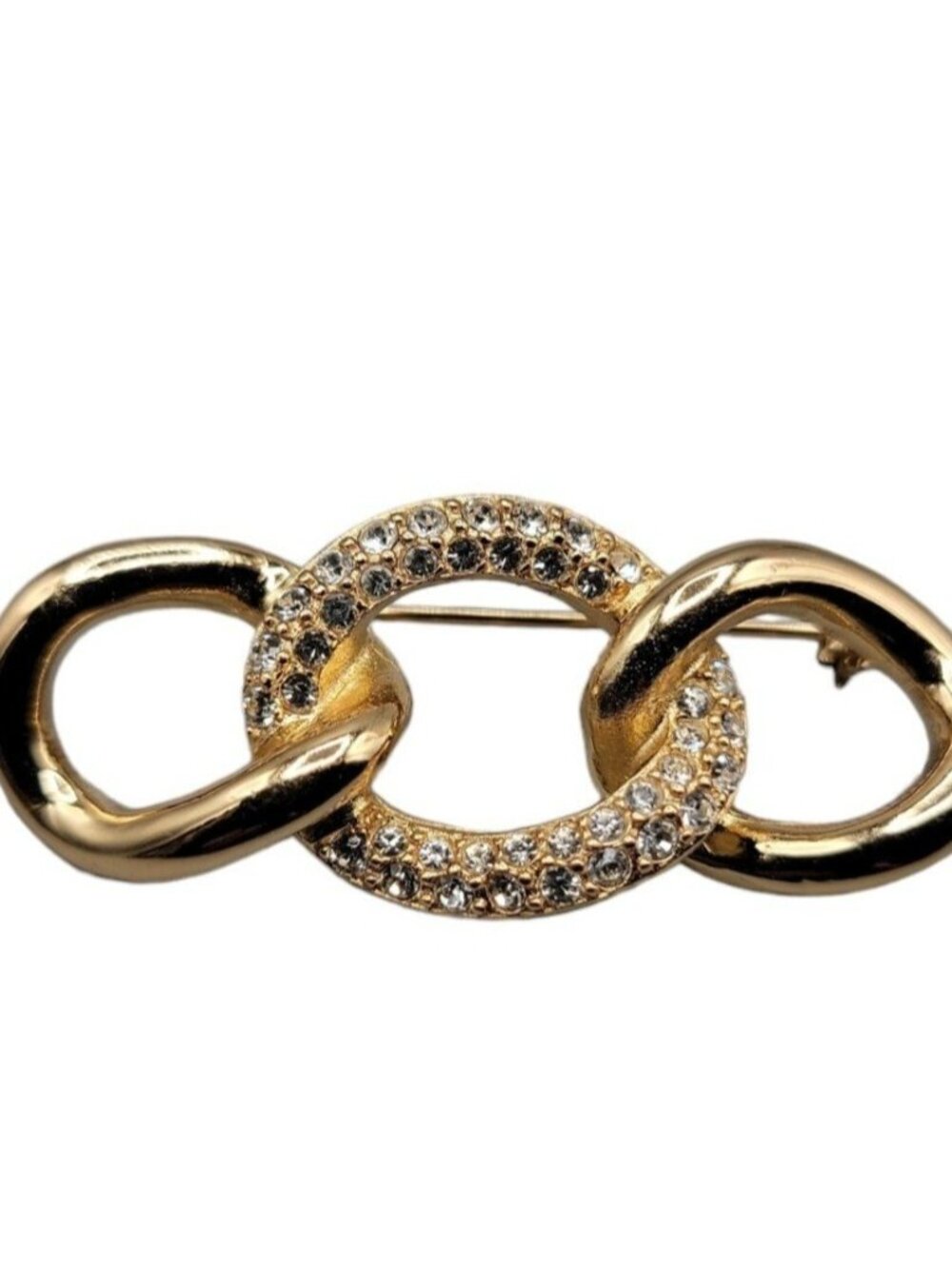 CHR Dior Gilded Crystal Knot Brooch Gold Tone Links Signed